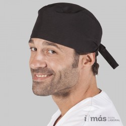 Gorro de quirófano con tiras ajustables tipo pirata en microfibra color negro